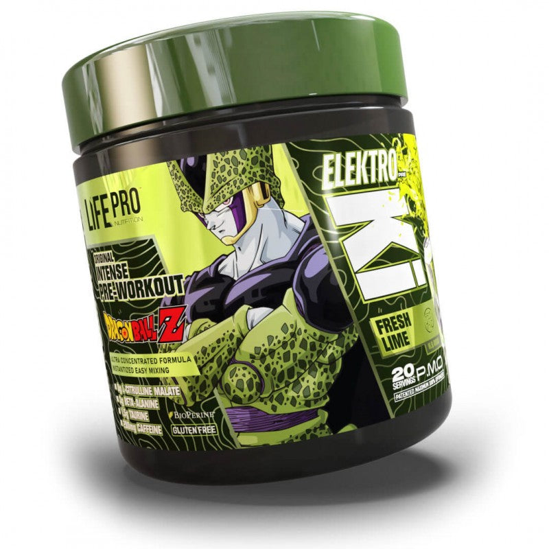 Envase ladeado de Life Pro Elektro Ki con cafeína Dragon Ball Z sabor Fresh Lime 400 g